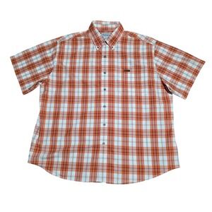 Carhartt MensPlaid Short Sleeve Button Up Shirt Orange White Cotton 2XL Workwear